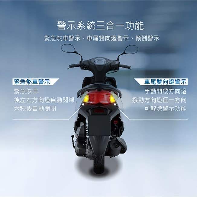 機車 三合一緊急煞車警示系統功能:緊急煞車警示、車尾雙向燈警示、傾倒警示