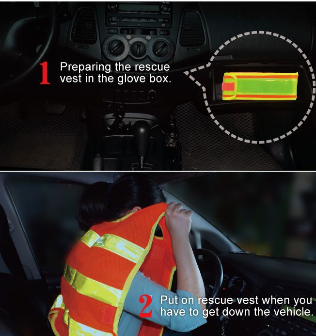 Preparing the rescue vest in the glove box